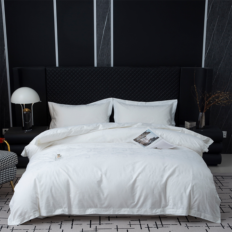 Bộ khăn trải giường phòng ngủ vải lanh khách sạn màu trắng 100% cotton Jacquard mới