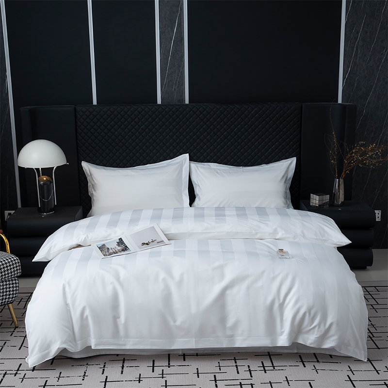 7cm Sateen sọc trắng trơn 750TC 100% cotton cho bộ đồ giường khách sạn năm sao